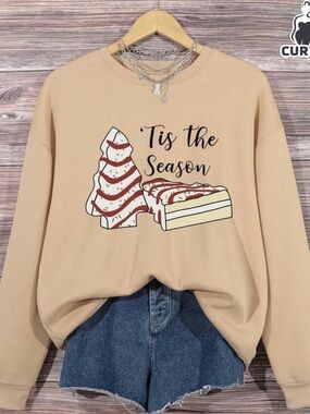 New Christmas Tree Cake Season Cozy Round tan crewneck sweatshirt sz 2XL